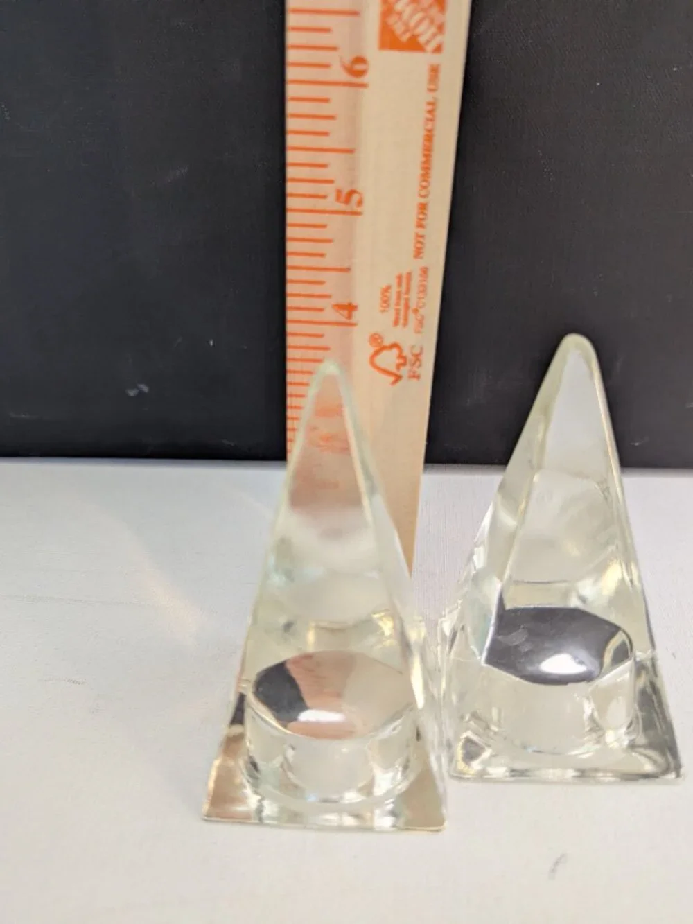 Vintage Clear Glass Pyramid Paperweight Decor Set of 2